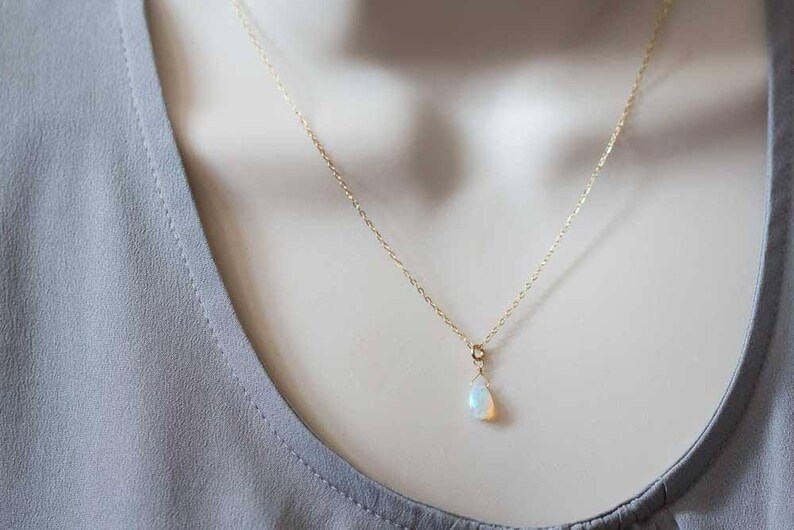 Tiny Opal Pendant on Rose Gold Filled, Oxidized Sterling or Sterling Silver Chain, Delicate Welo Opal Necklace, Genuine Opal Layering image 8