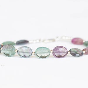 Fluorite Oval Beaded Bracelet with Rose Gold Filled or Sterling Silver image 1