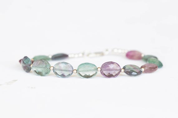 Fluorite Oval Beaded Bracelet with Rose Gold Filled or Sterling Silver