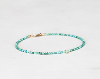 Dainty Turquoise Anklet with Opal Accent, Natural Genuine Gemstone Jewelry
