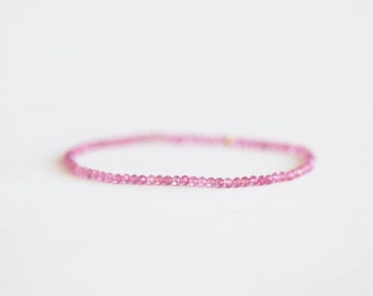 Dainty Pink Tourmaline Stretch Bracelet, Beaded Gemstone Stacking Elastic Jewelry