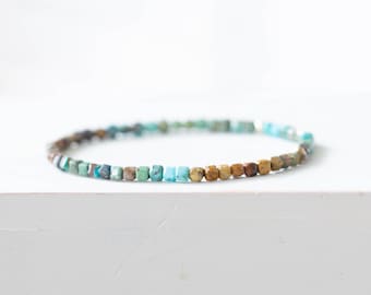 Turquoise Stretch Bracelet: Shaded Cube Beads, Natural Crystal