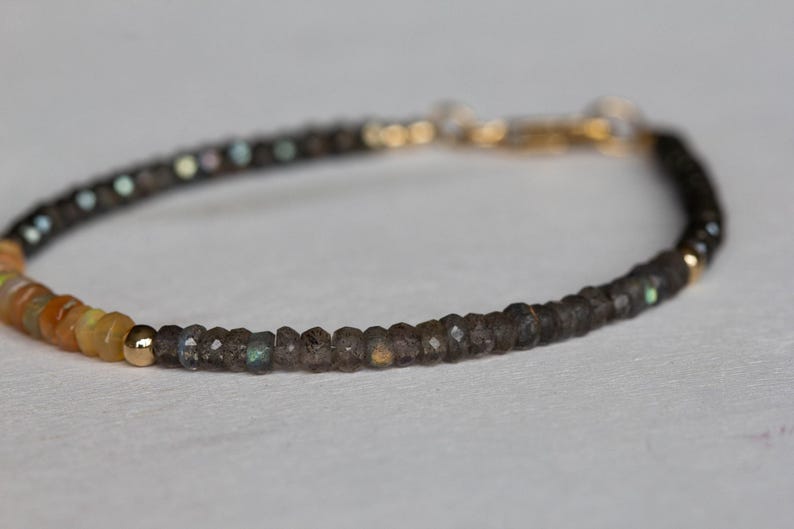 Opal, Pyrite & Labradorite Bracelet, Delicate Gemstone Beaded Bracelet, Labradorite Jewelry, Beaded Pyrite Bracelet, Multi Gemstone Stacking image 6