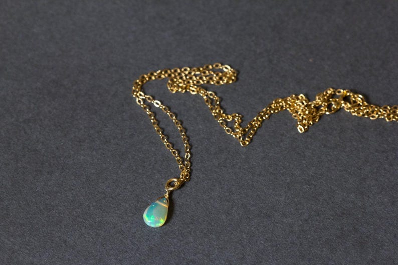Tiny Opal Pendant on Rose Gold Filled, Oxidized Sterling or Sterling Silver Chain, Delicate Welo Opal Necklace, Genuine Opal Layering image 4
