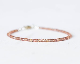 Brown and Peach Sapphire Bracelet, Dainty September Shaded Birthstone Jewelry, Sterling Silver or Rose Gold Fill