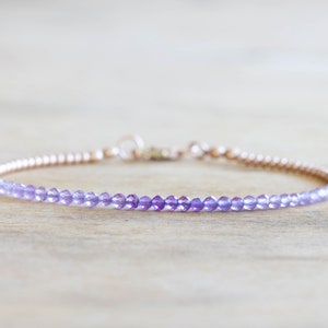 Delicate Amethyst Bracelet with Rose Gold Fill or Sterling Silver, February Birthstone Beaded Jewelry image 2