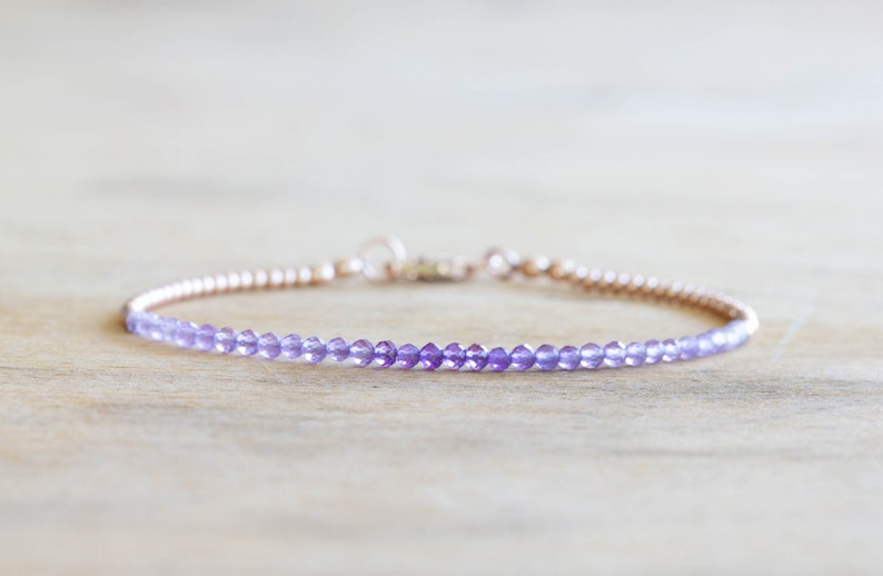 Delicate Amethyst Bracelet with Rose Gold Fill or Sterling Silver, February Birthstone Beaded Jewelry image 2