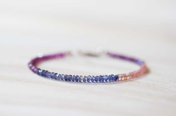 Iolite Orange Sapphire & Garnet Bracelet Beaded Multi