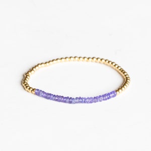 Tanzanite Stretch Bracelet with Sterling Silver or Rose Gold Fill, Beaded Dainty Stacking Bracelet