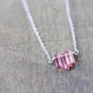 Tiny Pink Tourmaline Crystal Necklace on Sterling Silver, Oxidized Silver or Rose Gold Filled Chain, Delicate Raw Tourmaline Jewelry image 5