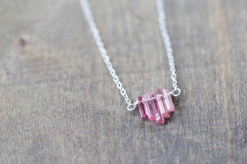 Tiny Pink Tourmaline Crystal Necklace on Sterling Silver, Oxidized Silver or Rose Gold Filled Chain, Delicate Raw Tourmaline Jewelry image 5