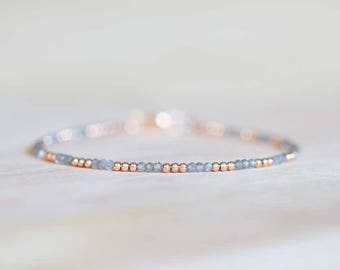 Labradorite Bracelet, Ultra Delicate Minimal Stacking Beaded Grey Gemstone Jewelry, Minimalist Super Skinny, Sterling Silver Rose Gold Fill