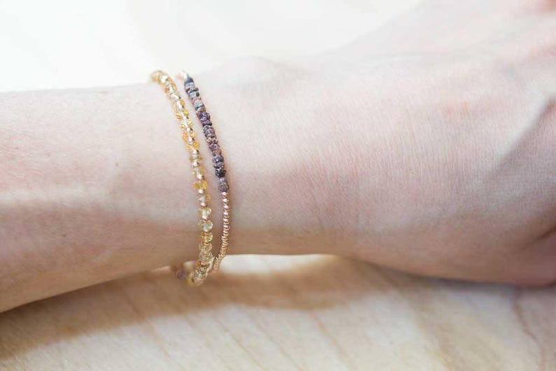 Citrine Bracelet with Rose Gold Fill or Sterling Silver, Delicate Gemstone Beaded Stacking Bracelet, Citrine Jewelry, November Birthstone image 5