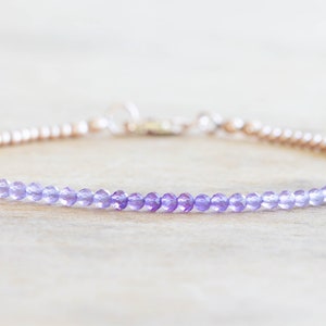 Delicate Amethyst Bracelet with Rose Gold Fill or Sterling Silver, February Birthstone Beaded Jewelry image 3