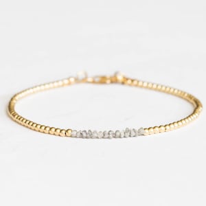 Rough Gray Diamond Bracelet with Rose Gold Fill or Sterling Silver, Dainty Raw April Birthstone Beaded Jewelry image 2