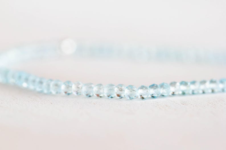 Sky Blue Topaz Stretch Bracelet, Beaded Dainty Blue Gemstone Elastic Jewelry image 3