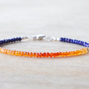 Carnelian & Lapis Bracelet, Beaded Lapis Lazuli Jewelry, Orange Blue Gemstone Stacking Bracelet