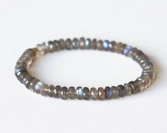 Labradorite Bracelet, Beaded Elastic Stacking Stretch Jewelry, Blue Flash Gemstone