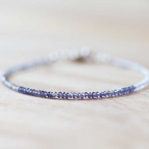 Ultra Dainty Iolite, Rainbow Moonstone & Labradorite Bracelet, Multi Gemstone Skinny Stacking Bracelet, Iolite Bracelet, Moonstone Jewelry