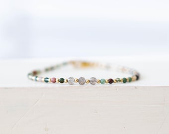 Dainty Multi Colored Agate & Labradorite Bracelet: Sterling Silver, Yellow or Rose Gold Filled