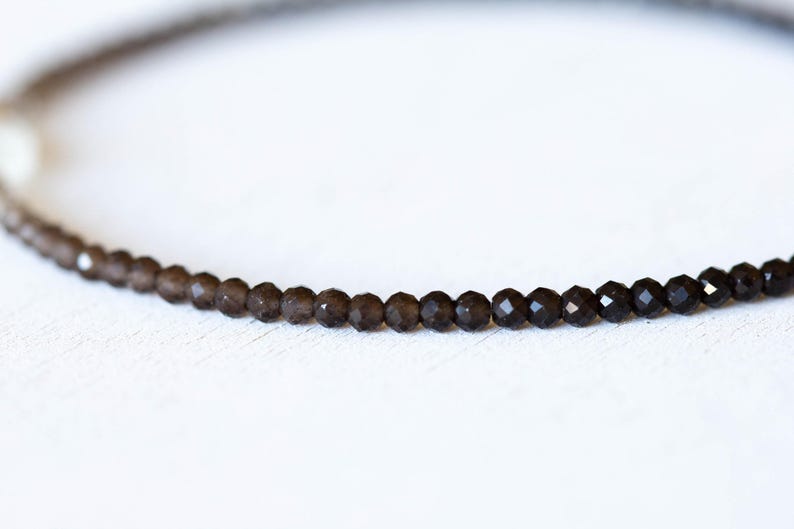 Smoky Quartz Bracelet with Rainbow Moonstone, Dainty Beaded Shaded Ombre Jewelry image 4