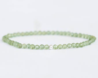 Dainty Green Apatite Stretch Bracelet: Small Faceted Beads with Sterling Silver, Yellow or Rose Gold Filled