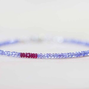 Tanzanite Bracelet with Ruby, Delicate Multi Gemstone Stacking Skinny Bracelet, Tanzanite Jewelry, December July Birthstone, Genuine Ruby image 3