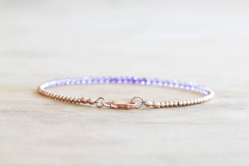 Delicate Amethyst Bracelet with Rose Gold Fill or Sterling Silver, February Birthstone Beaded Jewelry image 5