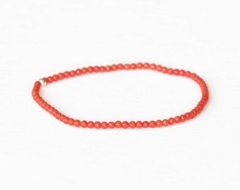 Genuine Italian Coral Stretch Bracelet, Natural and Untreated Coral, Beaded Dainty Red Orange Elastic Jewelry