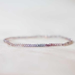 Spinel & Brown Moonstone Stretch Bracelet, Delicate Grey Brown Chocolate Gemstone Elastic Jewelry, Multi Colored Gemstone