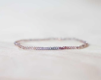 Spinel & Brown Moonstone Stretch Bracelet, Delicate Grey Brown Chocolate Gemstone Elastic Jewelry, Multi Colored Gemstone
