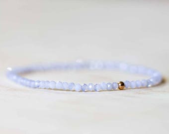 Blue Chalcedony Stretch Bracelet, Beaded Delicate Blue Elastic Stacking Bracelet, Blue Lace Agate Jewelry