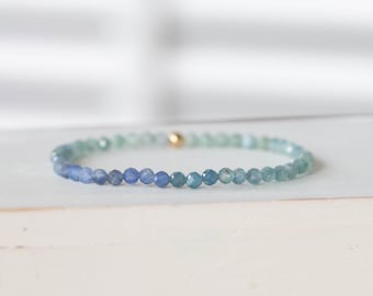 Blue & Green Kyanite Stretch Bracelet, Genuine Blue Gemstone Jewelry