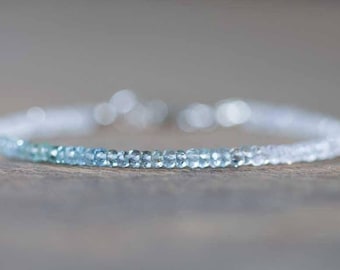 Aquamarine & Moonstone Bracelet, Delicate Shaded Aquamarine Bracelet, Rainbow Moonstone Jewelry, Sterling Silver Rose Gold Fill