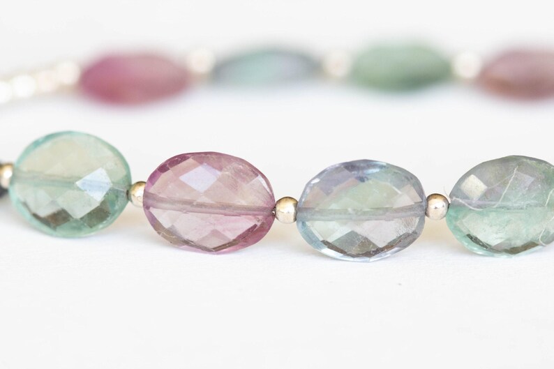 Fluorite Oval Beaded Bracelet with Rose Gold Filled or Sterling Silver image 4
