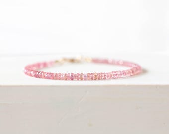 Pink Sapphire Bracelet: Sterling Silver, Yellow or Rose Gold Filled