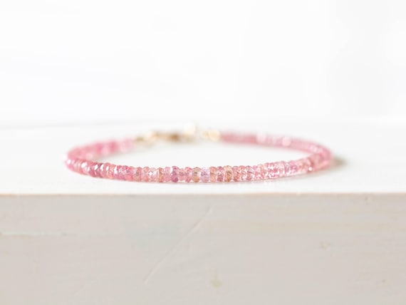Pink Sapphire Bracelet: Sterling Silver, Yellow or Rose Gold Filled