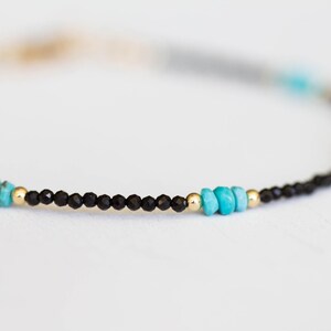 Dainty Black Spinel Bracelet with Genuine Turquoise, Natural Gemstone Jewelry image 3