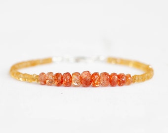 Citrine & Sunstone Bracelet, Beaded Citrine Ombre Jewelry, Yellow Gemstone Stacking Bracelet, Multi Gemstone, Sunstone Jewelry