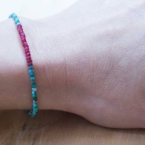 Dainty Turquoise & Ruby Bracelet, Delicate Beaded Multi Gemstone Jewelry, December July Genuine Birthstone image 7