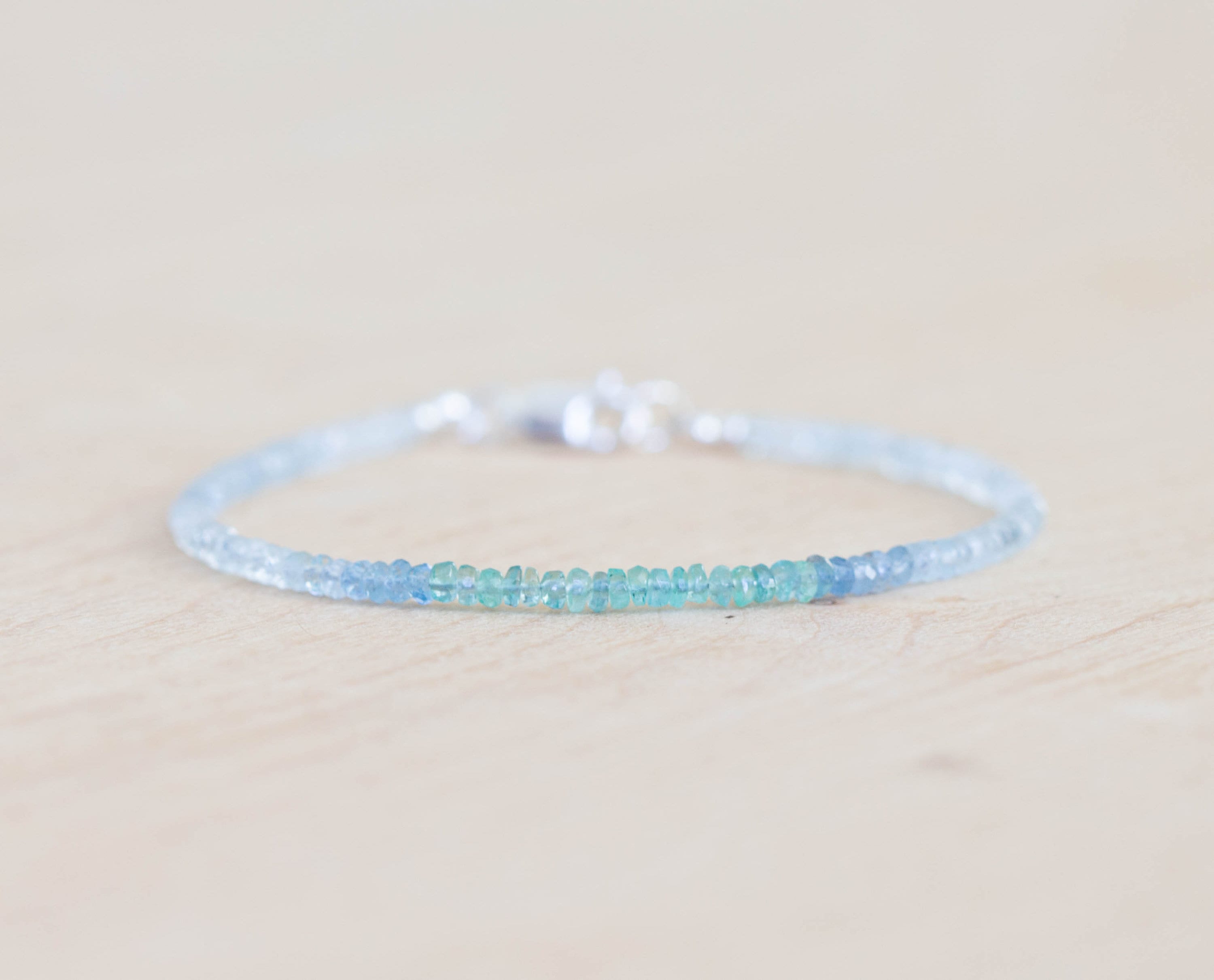 March Birthstone Aquamarine Long Seed Bead Stretch Bracelet 