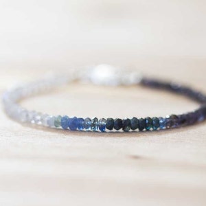 Rainbow Moonstone, Iolite & Sapphire Bracelet, Dainty Shaded Blue Sapphire Jewelry, Sterling Silver Rose Gold Fill Moonstone Bracelet image 1