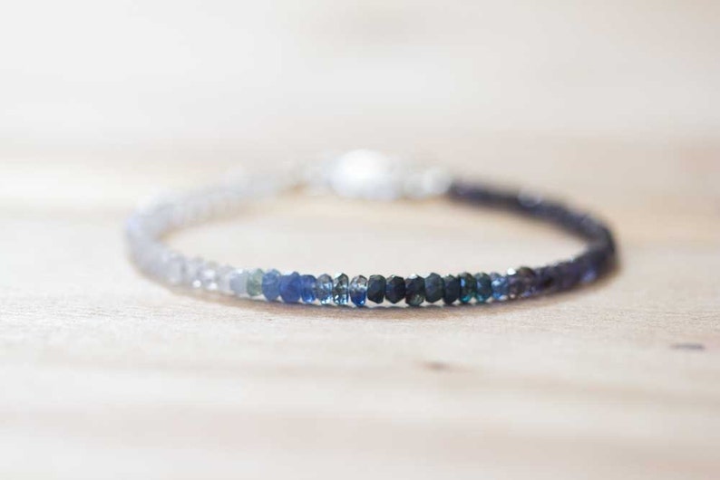 Rainbow Moonstone, Iolite & Sapphire Bracelet, Dainty Shaded Blue Sapphire Jewelry, Sterling Silver Rose Gold Fill Moonstone Bracelet image 1