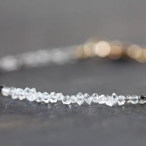 Dainty Rutilated Quartz Bracelet with Herkimer Diamonds, Tiny Double Terminated Quartz Jewelry, Dainty Clear Black Gemstones image 4