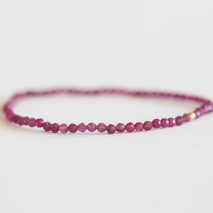 Dainty Ruby Stretch Bracelet, Delicate Elastic Jewelry, Faceted Small Pink Red Gemstone Beads