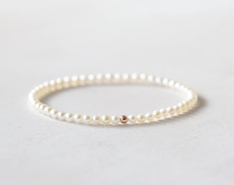 Pearl Stretch Bracelet: Sterling Silver, Gold Filled or Solid 14k Gold