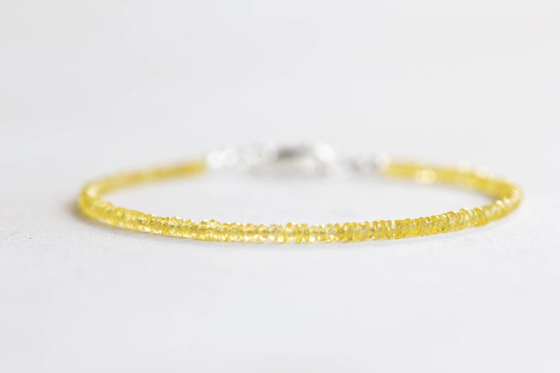 Yellow Sapphire Bracelet, Dainty September Shaded Birthstone Jewelry, Sterling Silver or Rose Gold Fill image 2