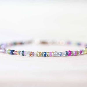 Multi Color Sapphire Bracelet, Rose Gold Fill or Sterling Silver, Delicate Beaded September Birthstone Jewelry