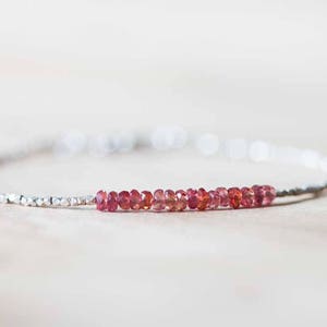 Ultra Delicate Fine Silver Bracelet with Padparadscha Sapphire, Skinny Karen Hill Tribe Beaded Stacking Bracelet, Sterling Silver Jewelry image 2