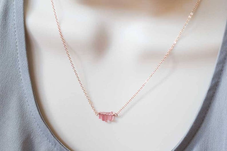 Tiny Pink Tourmaline Crystal Necklace on Sterling Silver, Oxidized Silver or Rose Gold Filled Chain, Delicate Raw Tourmaline Jewelry image 7